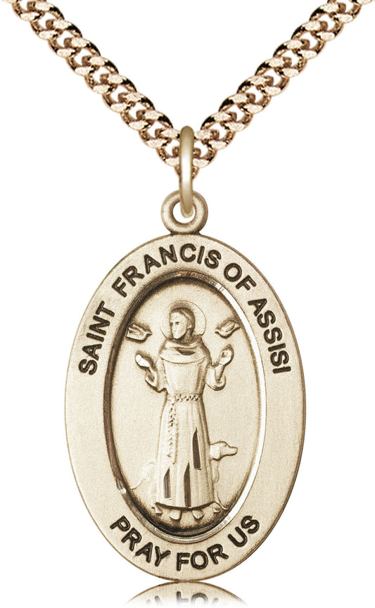 Saint Francis of Assisi Medal – Patron Saint of Animals & Nature – Catholic Jewelry for Animal Lovers, Environmentalists & Pet Blessings, 14k Yellow Gold Filled, 24" Curb Chain, Made in USA