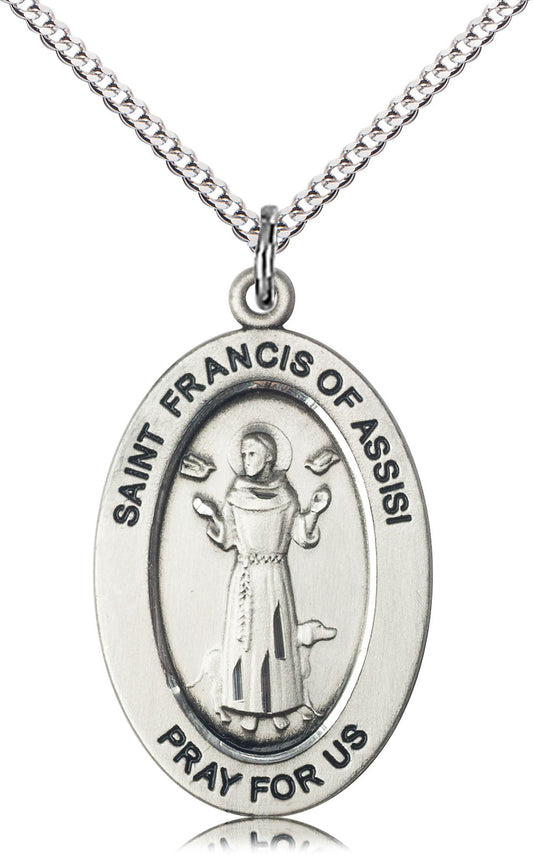 Saint Francis of Assisi Medal – Patron Saint of Animals & Nature – Catholic Jewelry for Animal Lovers, Environmentalists & Pet Blessings, Pewter, 18" Curb Chain, Made in USA