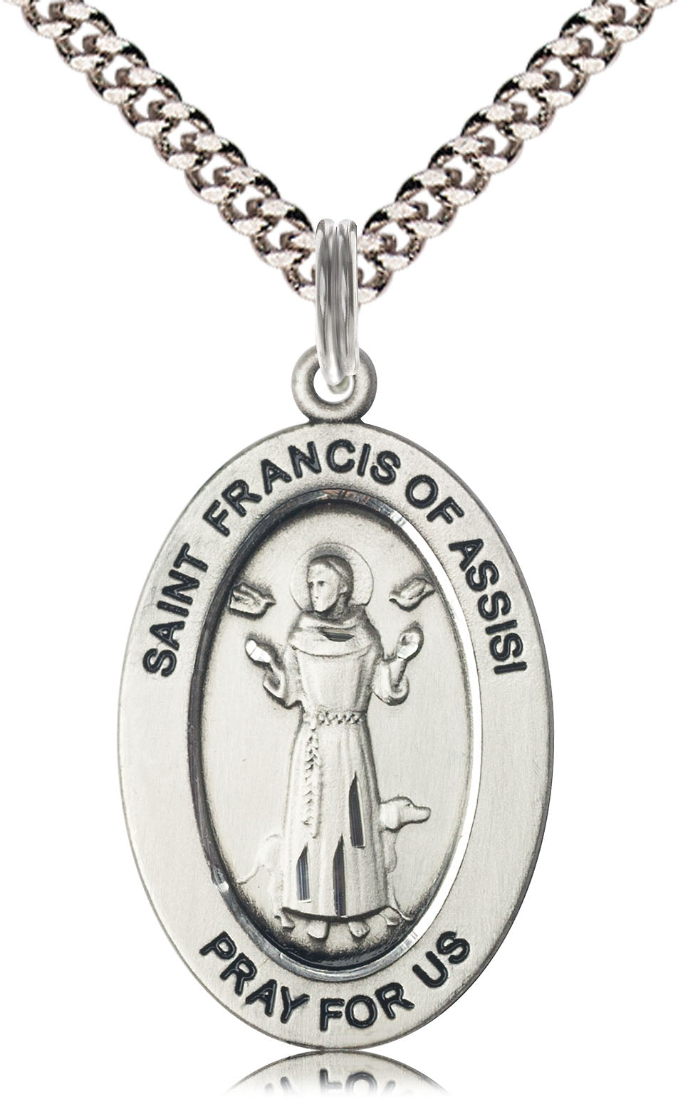 Saint Francis of Assisi Medal – Patron Saint of Animals & Nature – Catholic Jewelry for Animal Lovers, Environmentalists & Pet Blessings, Pewter, 24" Curb Chain, Made in USA