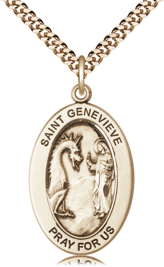 Saint Genevieve Medal – Inspirational Catholic Gift for Women of Faith – Pendant for Protection, Strength & Maternal Love, 14k Yellow Gold Filled, 24" Curb Chain, Made in USA
