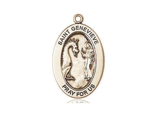 Saint Genevieve Medal – Inspirational Catholic Gift for Women of Faith – Pendant for Protection, Strength & Maternal Love, 14k Yellow Gold Filled, No Chain, Pendant Only, Made in USA
