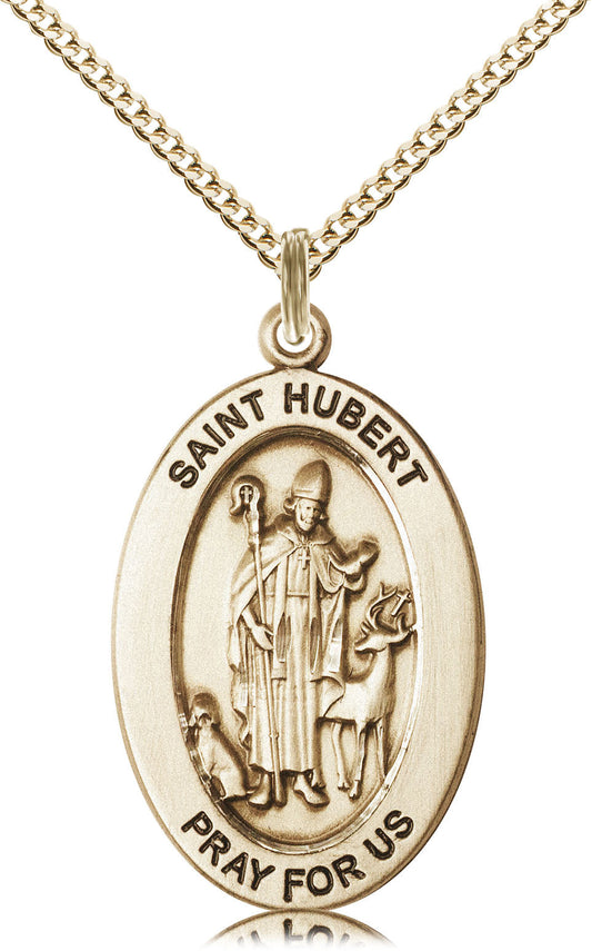 Saint Hubert Medal – Patron Saint of Hunters & Animal Disease Protection – Catholic Gift for Outdoorsmen, Forest Workers & Pet Owners, 14k Yellow Gold Filled, 18" Curb Chain, Made in USA