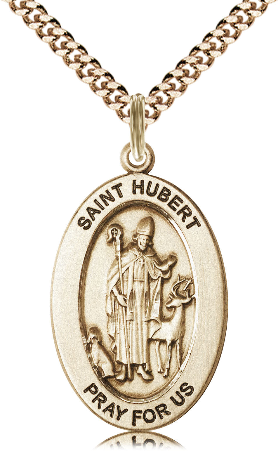 Saint Hubert Medal – Patron Saint of Hunters & Animal Disease Protection – Catholic Gift for Outdoorsmen, Forest Workers & Pet Owners, 14k Yellow Gold Filled, 24" Curb Chain, Made in USA