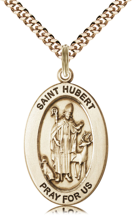 Saint Hubert Medal – Patron Saint of Hunters & Animal Disease Protection – Catholic Gift for Outdoorsmen, Forest Workers & Pet Owners, 14k Yellow Gold Filled, 24" Curb Chain, Made in USA