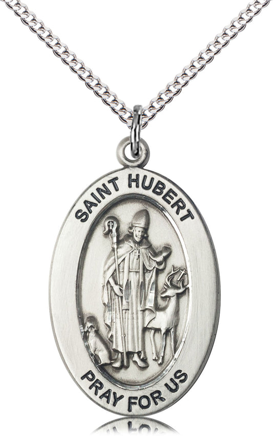 Saint Hubert Medal – Patron Saint of Hunters & Animal Disease Protection – Catholic Gift for Outdoorsmen, Forest Workers & Pet Owners, Pewter, 18" Curb Chain, Made in USA