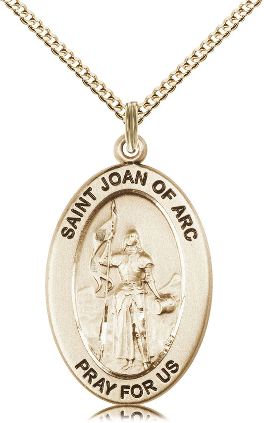 Saint Joan of Arc Medal – Inspirational Catholic Medal for Courage, Faith & Strength in Battles of Life – Ideal for First Responders & Military, 14k Yellow Gold Filled, 18" Curb Chain, Made in USA