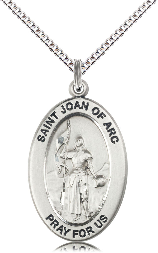 Saint Joan of Arc Medal – Inspirational Catholic Medal for Courage, Faith & Strength in Battles of Life – Ideal for First Responders & Military, Sterling Silver, 18" Curb Chain, Made in USA