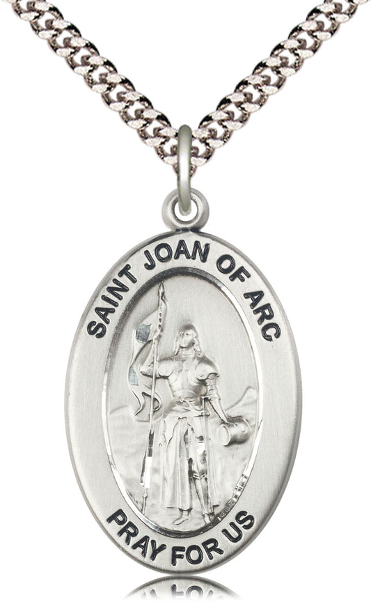 Saint Joan of Arc Medal – Inspirational Catholic Medal for Courage, Faith & Strength in Battles of Life – Ideal for First Responders & Military, Sterling Silver, 24" Curb Chain, Made in USA
