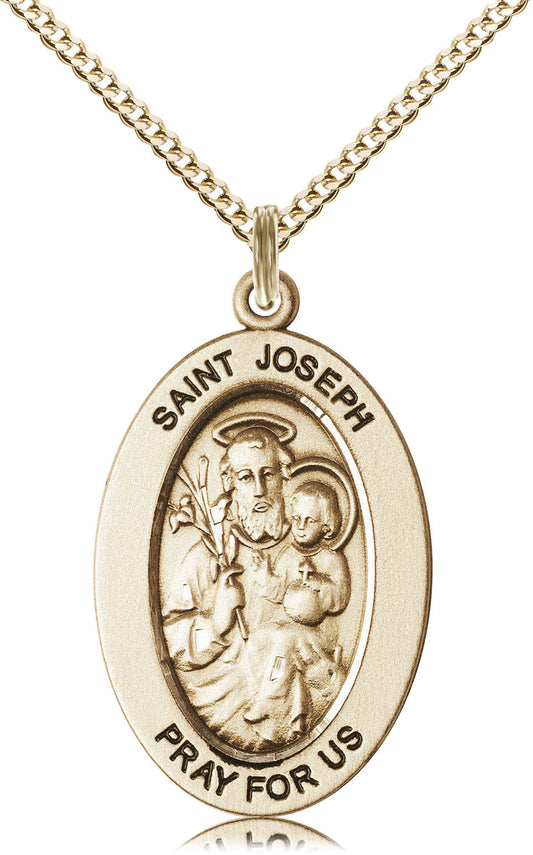 Saint Joseph Medal – Patron Saint of Fathers & Workers – Catholic Gift for Men, Dads & Husbands Seeking Strength, Provision & Protection, 14k Yellow Gold Filled, 18" Curb Chain, Made in USA