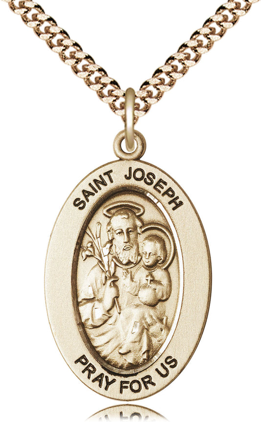 Saint Joseph Medal – Patron Saint of Fathers & Workers – Catholic Gift for Men, Dads & Husbands Seeking Strength, Provision & Protection, 14k Yellow Gold Filled, 24" Curb Chain, Made in USA