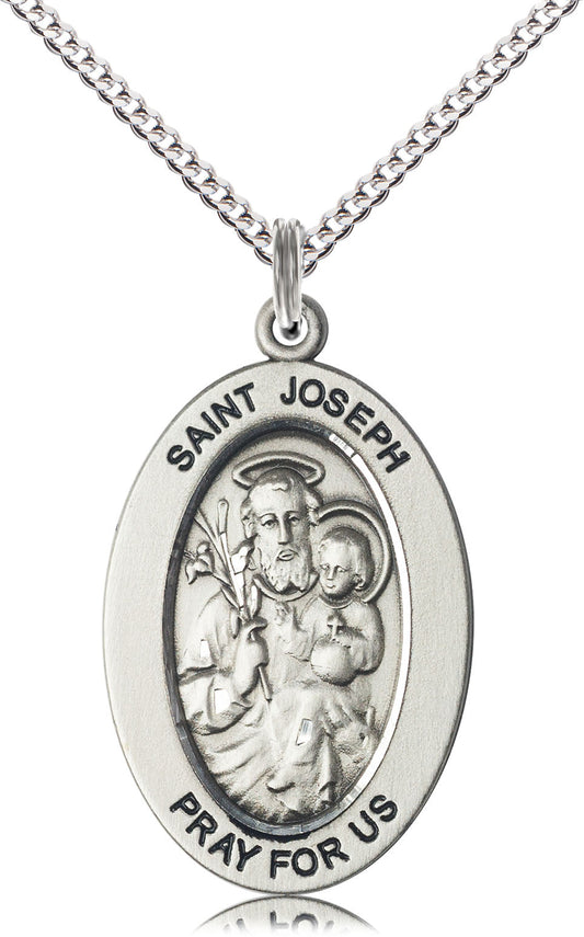 Saint Joseph Medal – Patron Saint of Fathers & Workers – Catholic Gift for Men, Dads & Husbands Seeking Strength, Provision & Protection, Pewter, 18" Curb Chain, Made in USA