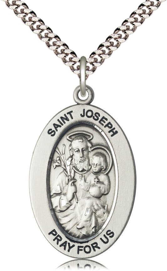 Saint Joseph Medal – Patron Saint of Fathers & Workers – Catholic Gift for Men, Dads & Husbands Seeking Strength, Provision & Protection, Pewter, 24" Curb Chain, Made in USA