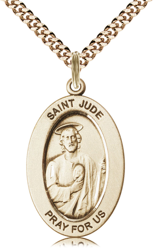 Saint Jude Medal – Patron Saint of Impossible Causes – Catholic Jewelry for Hope, Urgent Prayers & Miraculous Help, 14k Yellow Gold Filled, 24" Curb Chain, Made in USA