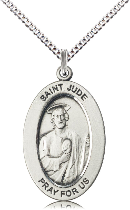 Saint Jude Medal – Patron Saint of Impossible Causes – Catholic Jewelry for Hope, Urgent Prayers & Miraculous Help, Sterling Silver, 18" Curb Chain, Made in USA