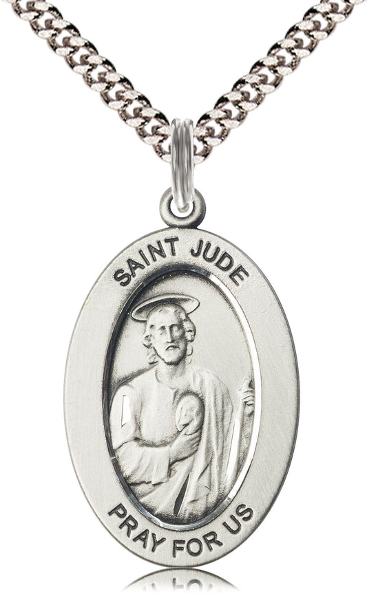 Saint Jude Medal – Patron Saint of Impossible Causes – Catholic Jewelry for Hope, Urgent Prayers & Miraculous Help, Pewter, 24" Curb Chain, Made in USA