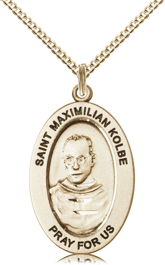 Saint Maximilian Kolbe Medal – Catholic Pendant of Sacrificial Love – Inspirational Gift for Fathers & Men of Faith, 14k Yellow Gold Filled, 18" Curb Chain, Made in USA