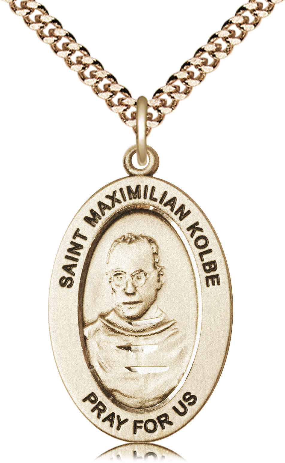 Saint Maximilian Kolbe Medal – Catholic Pendant of Sacrificial Love – Inspirational Gift for Fathers & Men of Faith, 14k Yellow Gold Filled, 24" Curb Chain, Made in USA