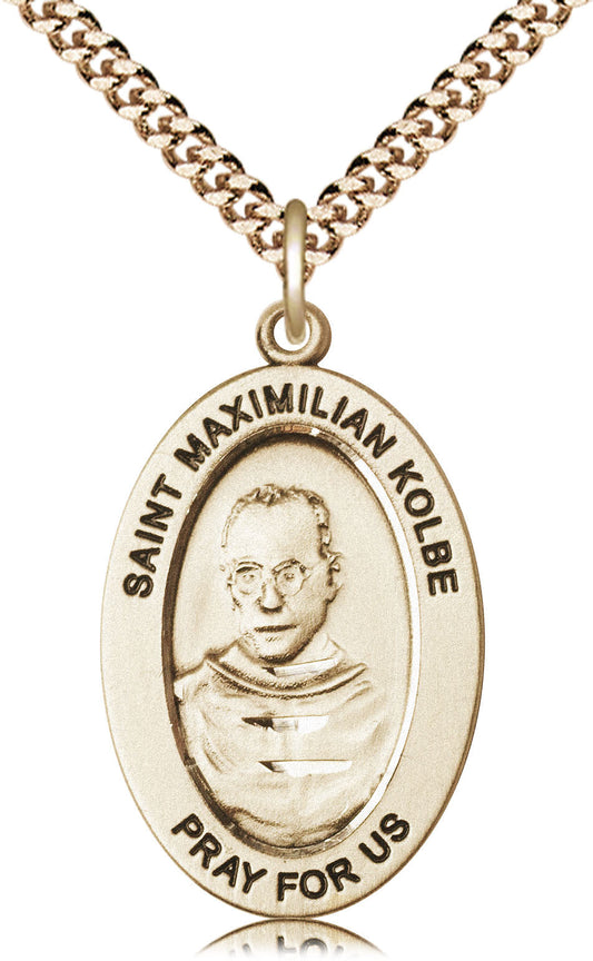 Saint Maximilian Kolbe Medal – Catholic Pendant of Sacrificial Love – Inspirational Gift for Fathers & Men of Faith, 14k Yellow Gold Filled, 24" Curb Chain, Made in USA