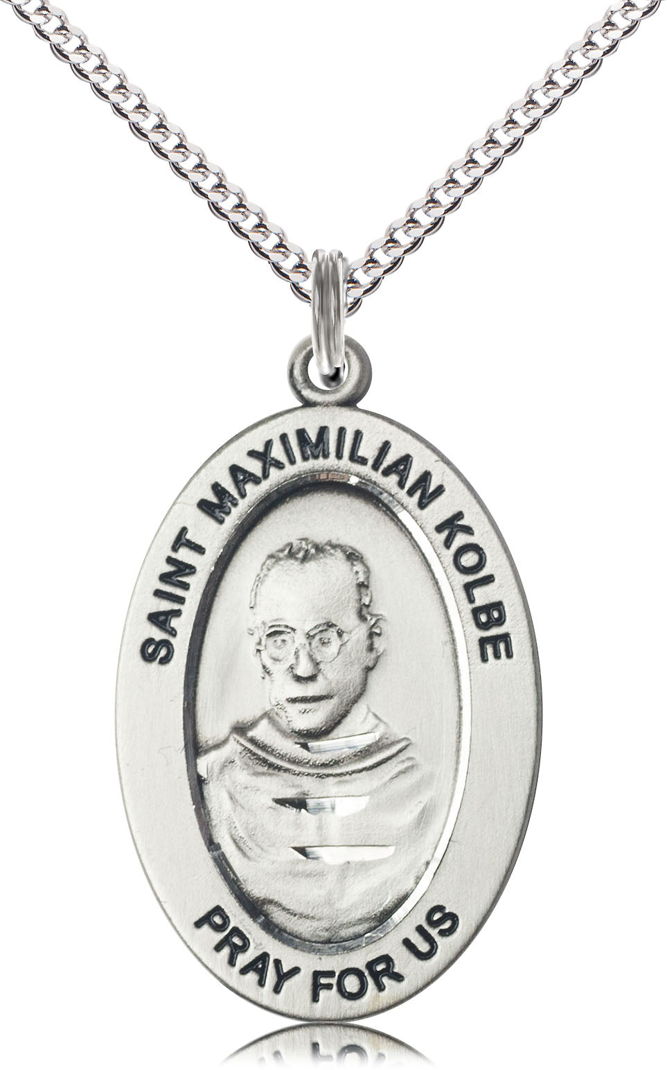 Saint Maximilian Kolbe Medal – Catholic Pendant of Sacrificial Love – Inspirational Gift for Fathers & Men of Faith, Sterling Silver, 18" Curb Chain, Made in USA