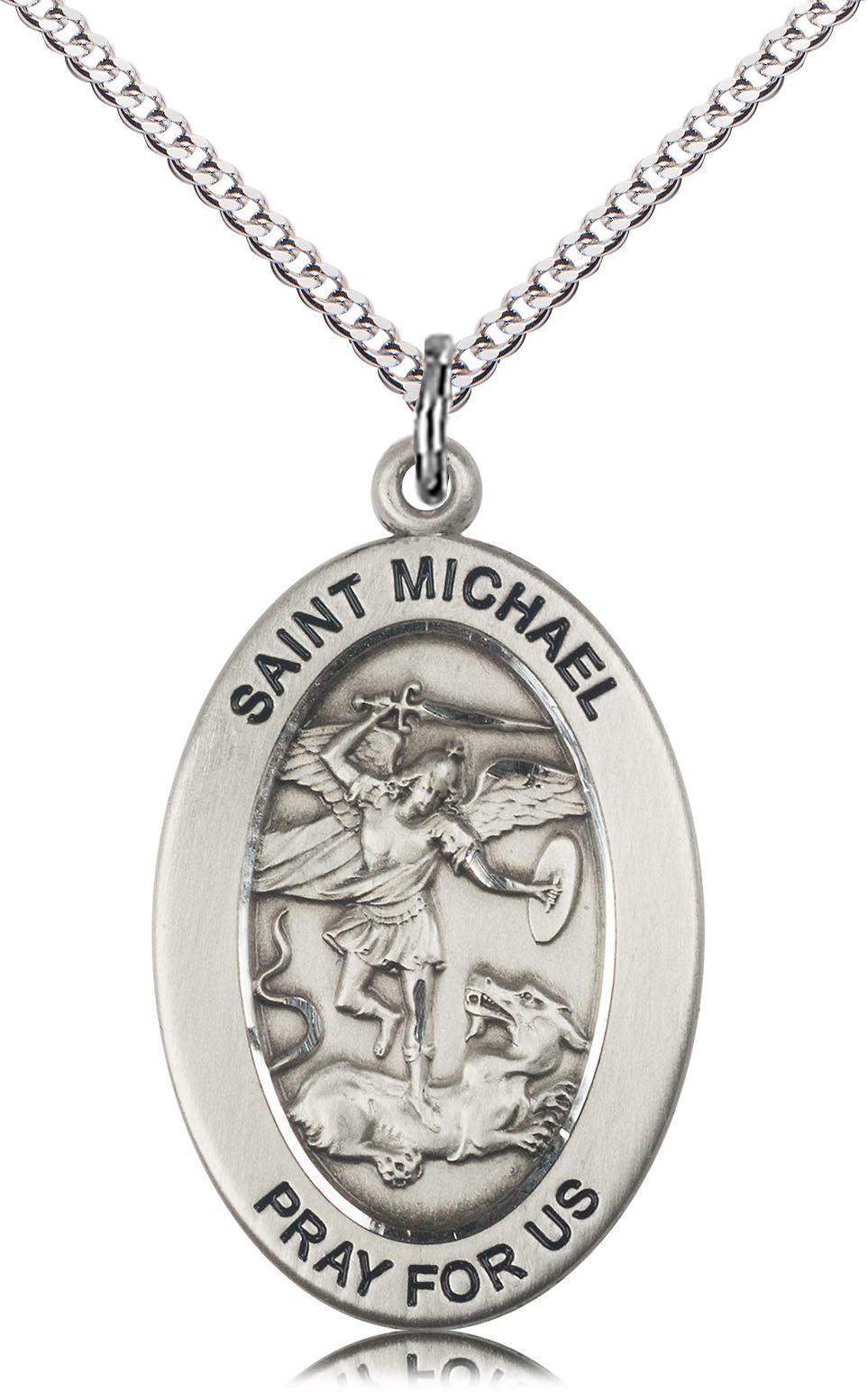 Saint Michael the Archangel Medal – Catholic Protection Pendant for Warriors, First Responders & Soldiers – Spiritual Defender in Spiritual Warfare, Sterling Silver, 18" Curb Chain, Made in USA