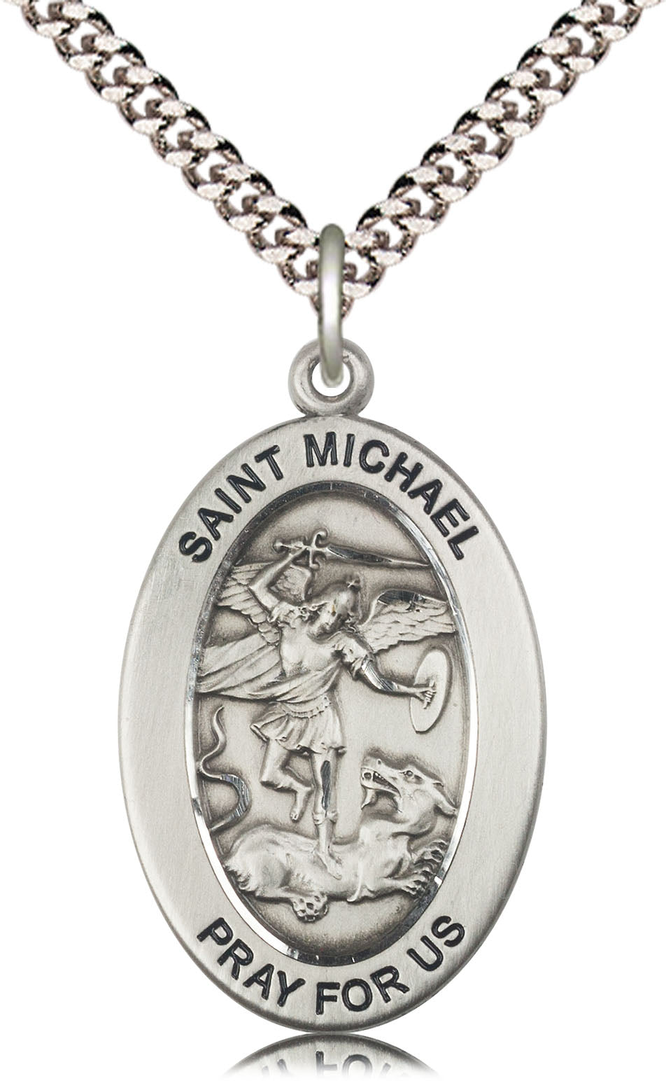 Saint Michael the Archangel Medal – Catholic Protection Pendant for Warriors, First Responders & Soldiers – Spiritual Defender in Spiritual Warfare, Sterling Silver, 24" Curb Chain, Made in USA