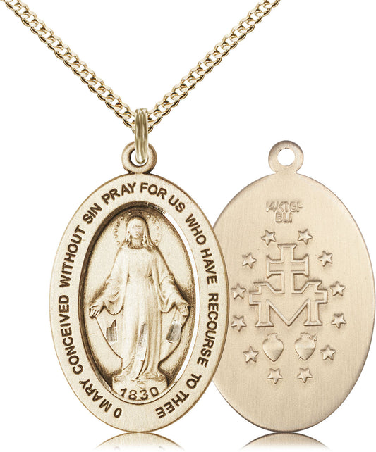 Miraculous Medal – Catholic Devotional Necklace of Mary’s Grace & Protection, 14k Yellow Gold Filled, 18" Curb Chain, Made in USA