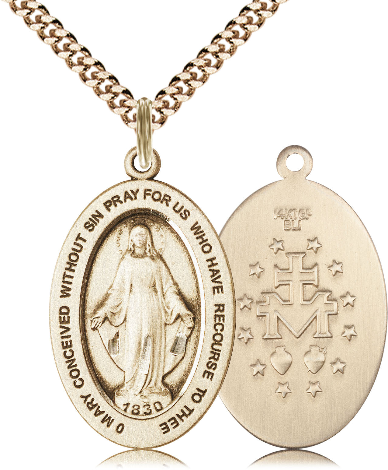 Miraculous Medal – Catholic Devotional Necklace of Mary’s Grace & Protection, 14k Yellow Gold Filled, 24" Curb Chain, Made in USA