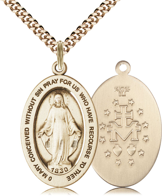 Miraculous Medal – Catholic Devotional Necklace of Mary’s Grace & Protection, 14k Yellow Gold Filled, 24" Curb Chain, Made in USA