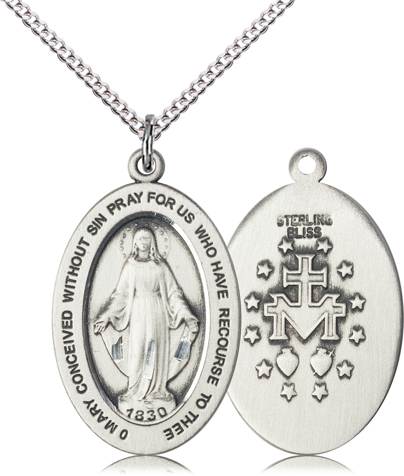 Miraculous Medal – Catholic Devotional Necklace of Mary’s Grace & Protection, Sterling Silver, 18" Curb Chain, Made in USA