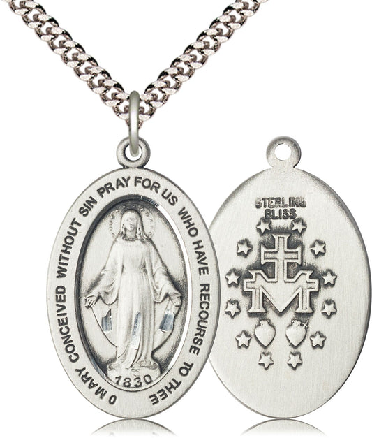 Miraculous Medal – Catholic Devotional Necklace of Mary’s Grace & Protection, Pewter, 24" Curb Chain, Made in USA