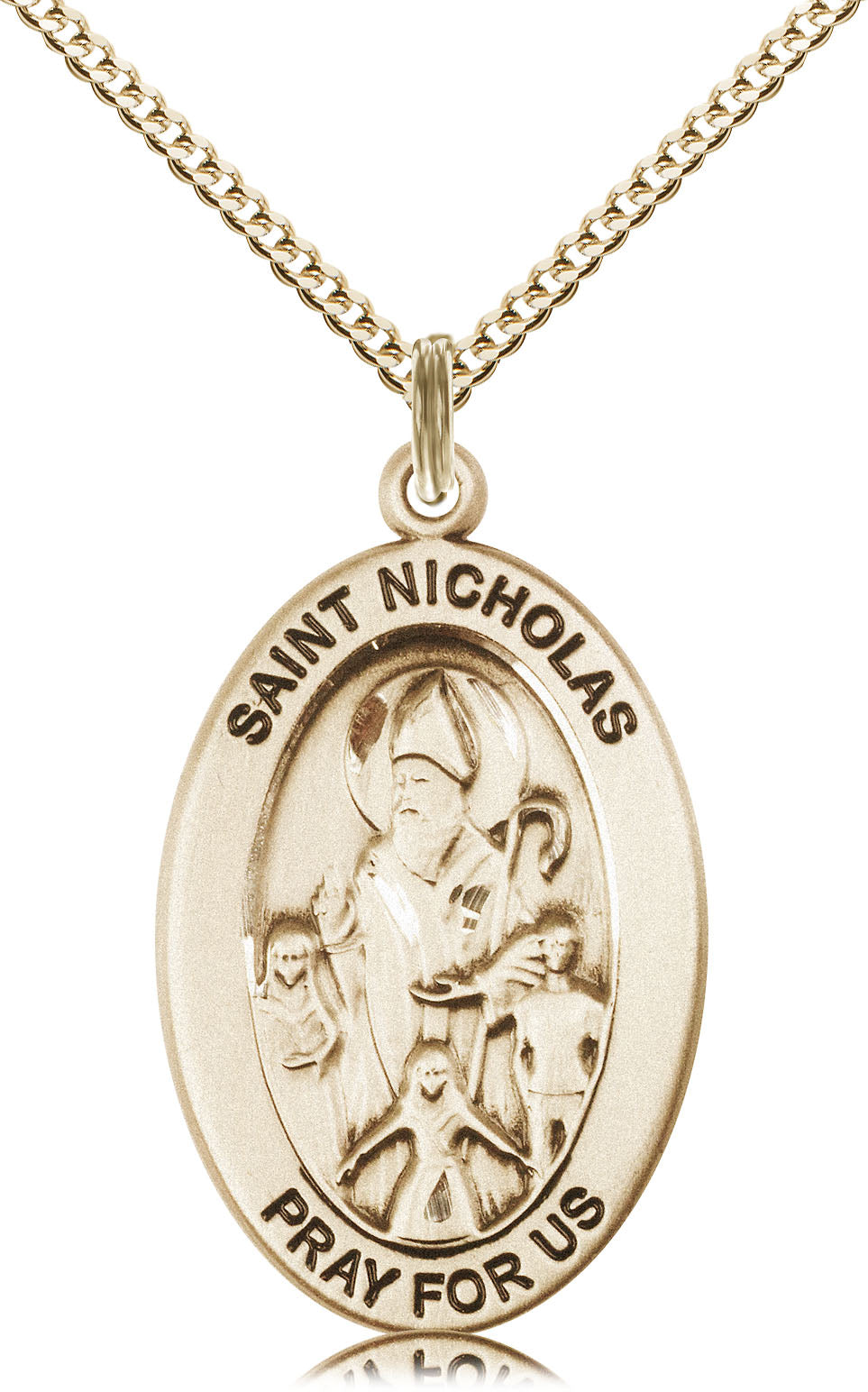 Saint Nicholas Medal – Patron Saint of Protection & Generosity – Ideal Catholic Gift for First Responders, Families & Guardians, 14k Yellow Gold Filled, 18" Curb Chain, Made in USA