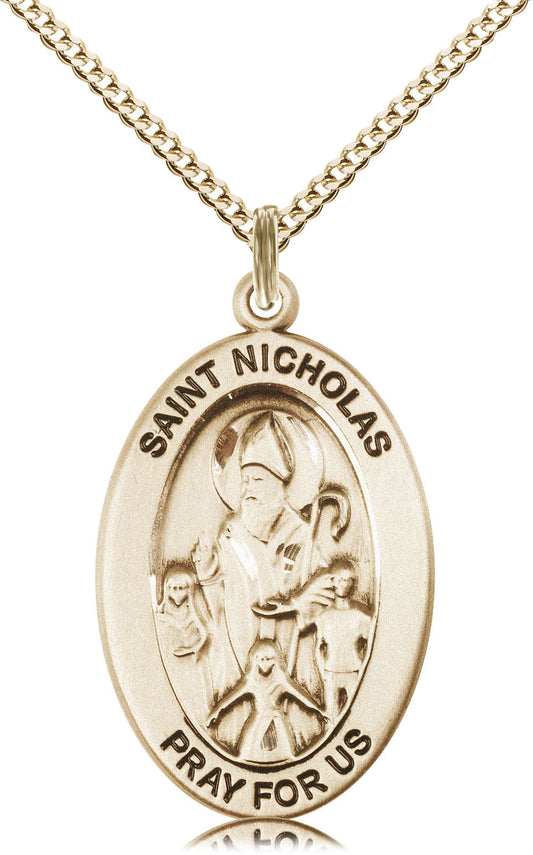 Saint Nicholas Medal – Patron Saint of Protection & Generosity – Ideal Catholic Gift for First Responders, Families & Guardians, 14k Yellow Gold Filled, 18" Curb Chain, Made in USA