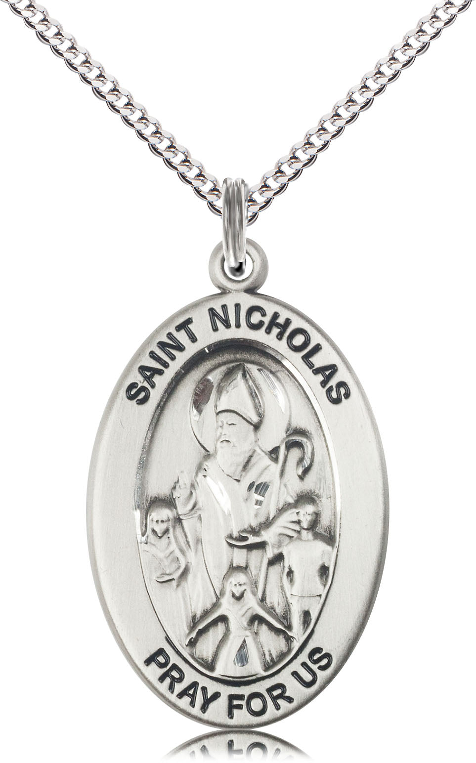 Saint Nicholas Medal – Patron Saint of Protection & Generosity – Ideal Catholic Gift for First Responders, Families & Guardians, Pewter, 18" Curb Chain, Made in USA