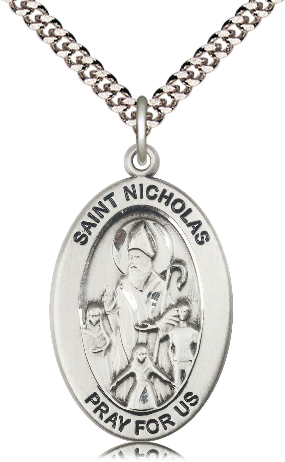 Saint Nicholas Medal – Patron Saint of Protection & Generosity – Ideal Catholic Gift for First Responders, Families & Guardians, Pewter, 24" Curb Chain, Made in USA