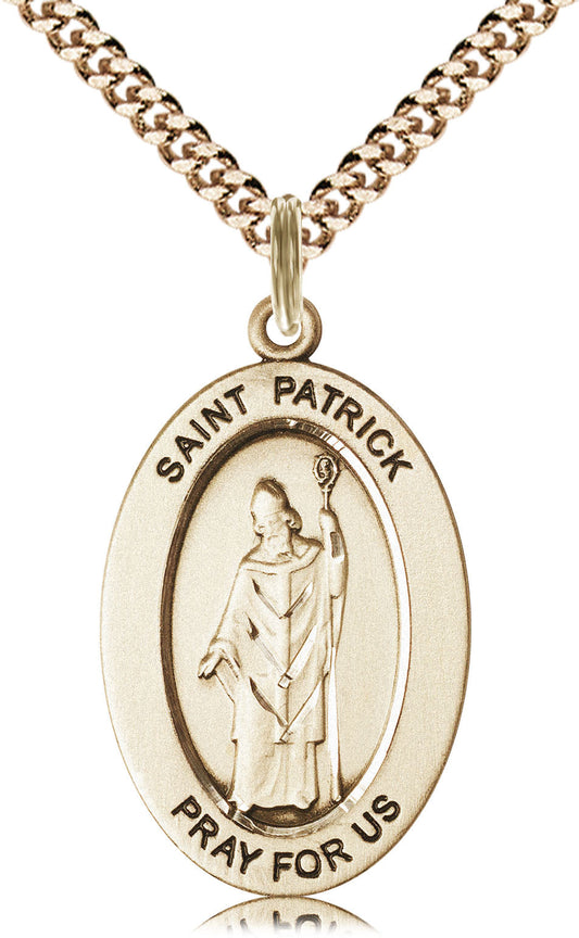 Saint Patrick Medal – Catholic Gift for Irish Heritage & Evangelization – Faith Pendant for Men, Missionaries & Converts, 14k Yellow Gold Filled, 24" Curb Chain, Made in USA