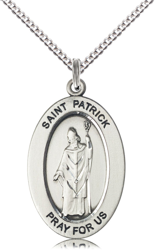 Saint Patrick Medal – Catholic Gift for Irish Heritage & Evangelization – Faith Pendant for Men, Missionaries & Converts, Pewter, 18" Curb Chain, Made in USA
