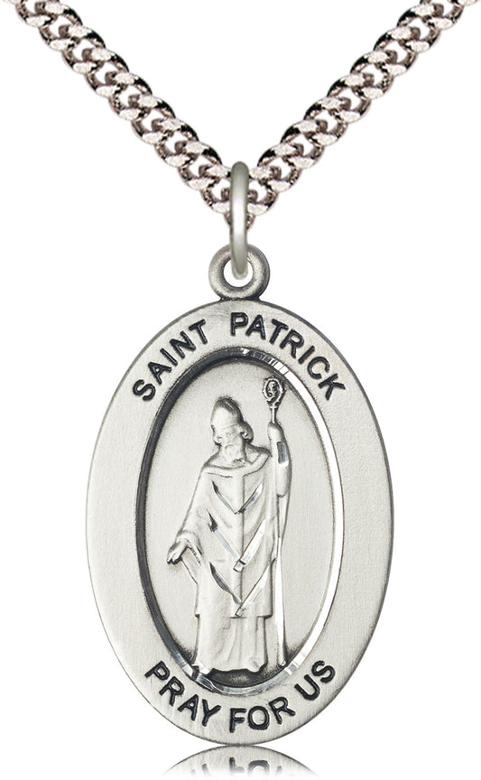 Saint Patrick Medal – Patron of Ireland & Conversion, Catholic Necklace of Heritage, Faith & Courage, Pewter, 24" Curb Chain, Made in USA