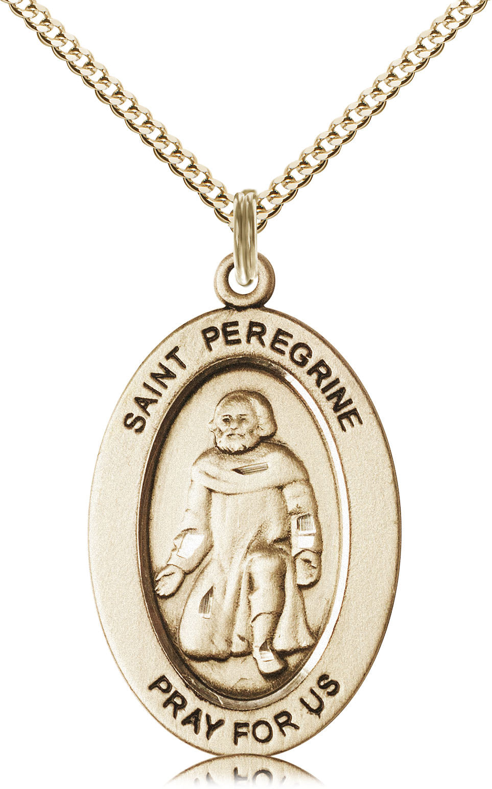 Saint Peregrine Medal – Catholic Patron Saint of Cancer Patients – Healing Jewelry for Strength, Faith & Comfort During Illness, 14k Yellow Gold Filled, 18" Curb Chain, Made in USA
