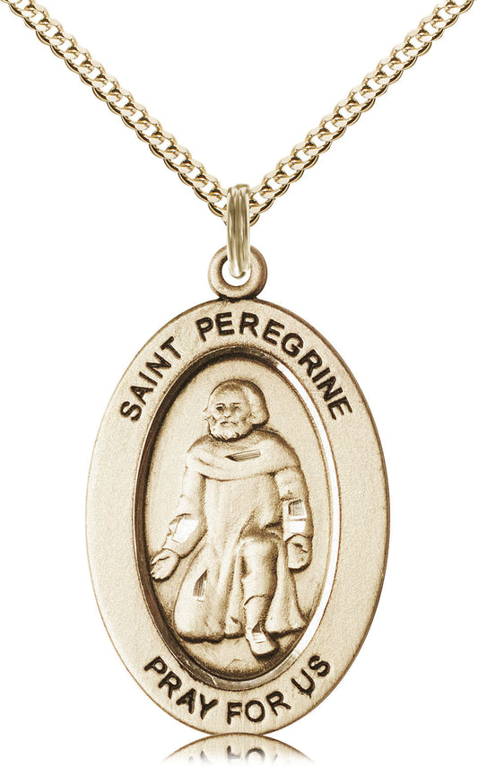 Saint Peregrine Medal – Catholic Patron Saint of Cancer Patients – Healing Jewelry for Strength, Faith & Comfort During Illness, 14k Yellow Gold Filled, 18" Curb Chain, Made in USA