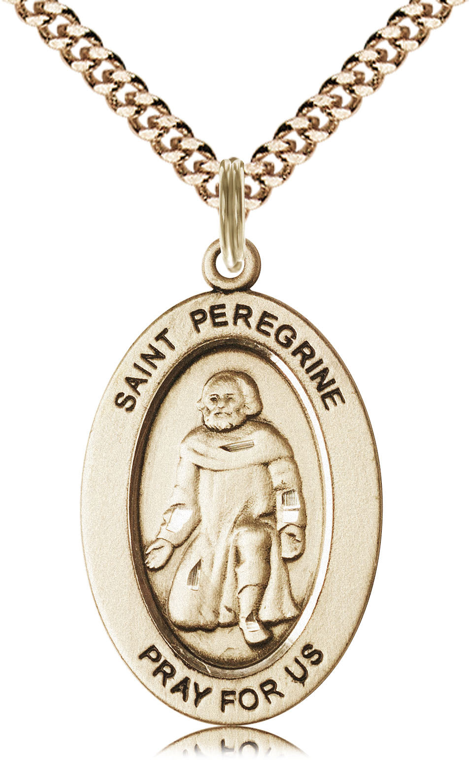 Saint Peregrine Medal – Catholic Patron Saint of Cancer Patients – Healing Jewelry for Strength, Faith & Comfort During Illness, 14k Yellow Gold Filled, 24" Curb Chain, Made in USA