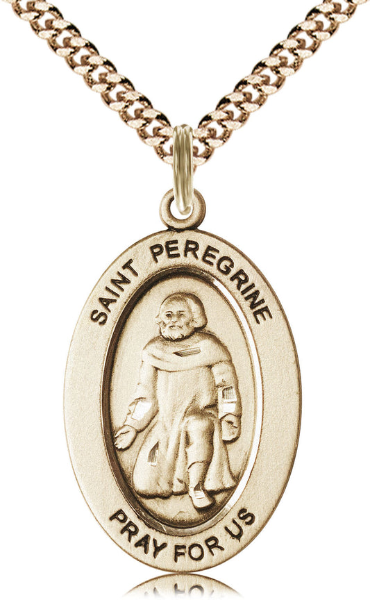 Saint Peregrine Medal – Catholic Patron Saint of Cancer Patients – Healing Jewelry for Strength, Faith & Comfort During Illness, 14k Yellow Gold Filled, 24" Curb Chain, Made in USA