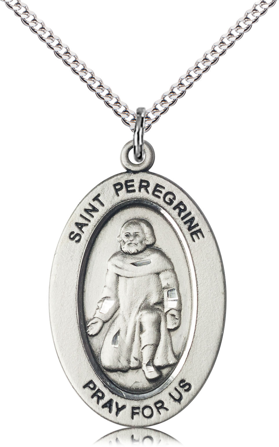 Saint Peregrine Medal – Catholic Patron Saint of Cancer Patients – Healing Jewelry for Strength, Faith & Comfort During Illness, Sterling Silver, 18" Curb Chain, Made in USA
