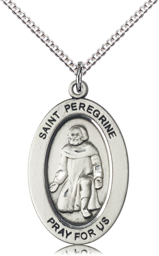 Saint Peregrine Medal – Catholic Patron Saint of Cancer Patients – Healing Jewelry for Strength, Faith & Comfort During Illness, Sterling Silver, 18" Curb Chain, Made in USA