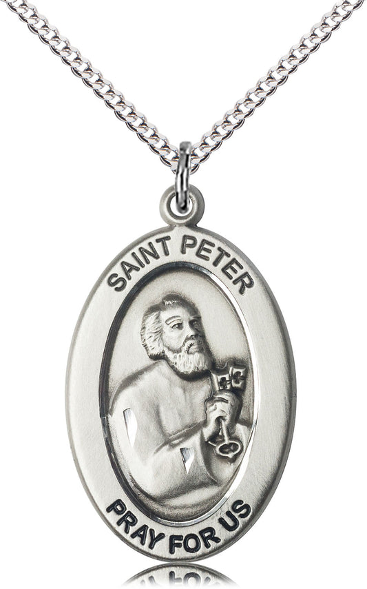 Saint Peter Medal – First Pope & Apostle, Catholic Necklace of Strength & Leadership for Men of Faith, Pewter, 18" Curb Chain, Made in USA