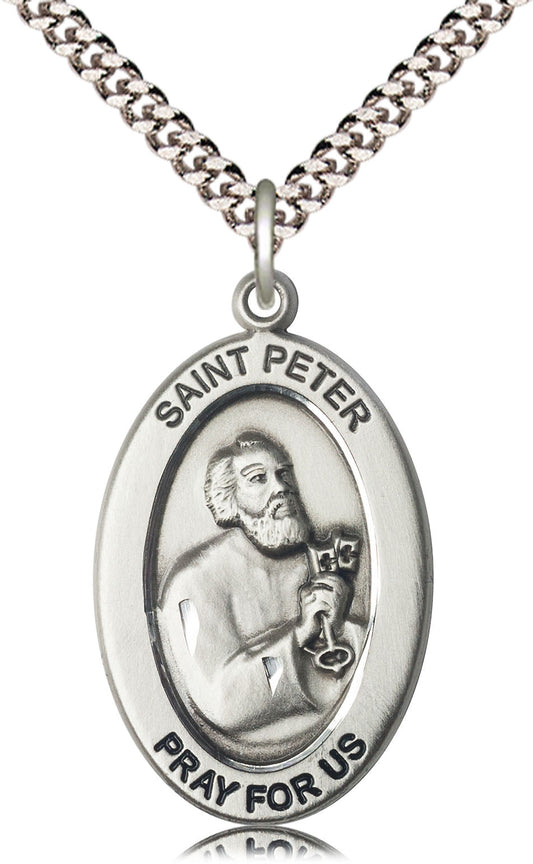 Saint Peter Medal – First Pope & Apostle, Catholic Necklace of Strength & Leadership for Men of Faith, Pewter, 24" Curb Chain, Made in USA