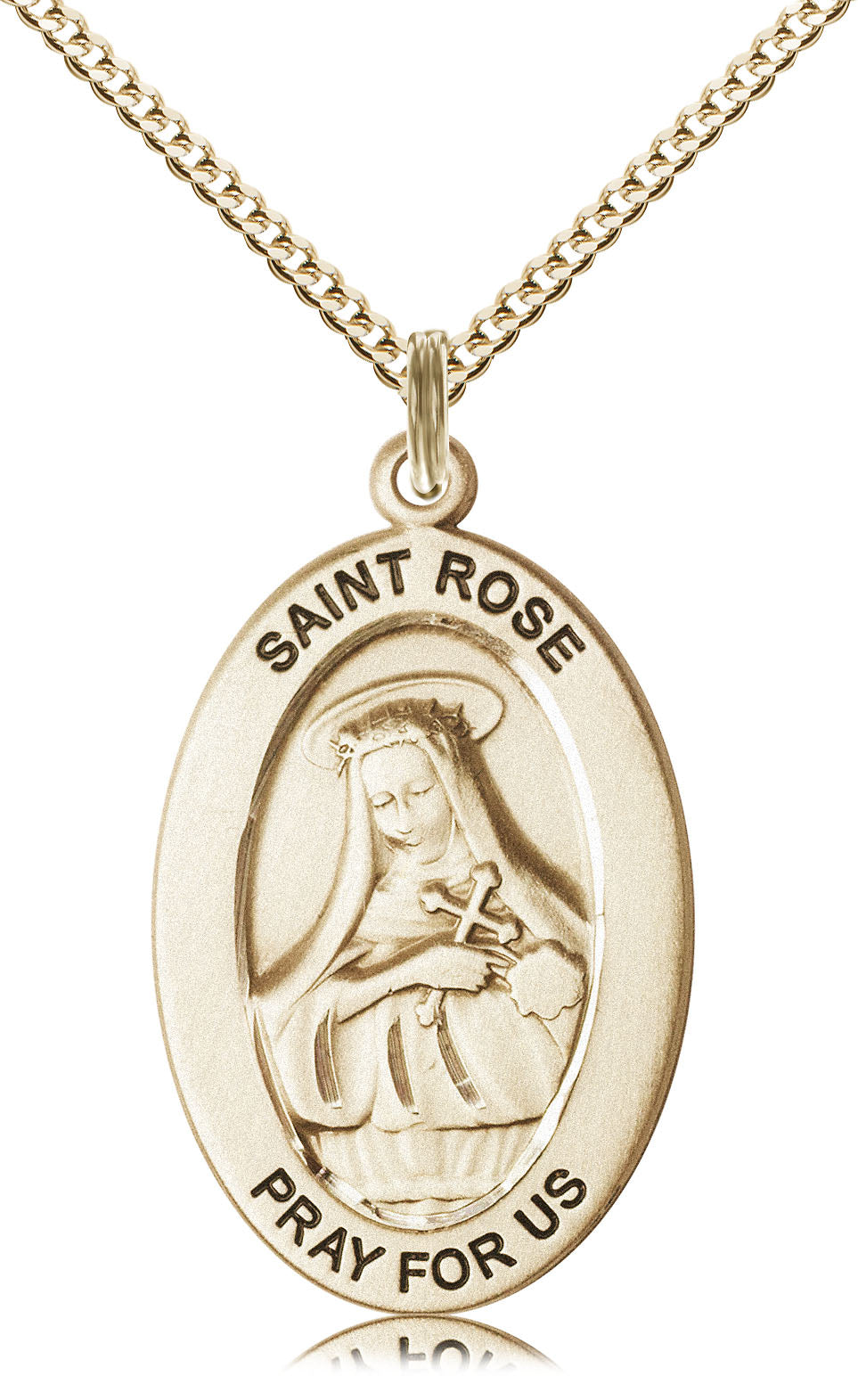 Saint Rose of Lima Medal – Catholic Jewelry for Women of Faith & Inner Strength – Patron Saint of Perseverance in Adversity, 14k Yellow Gold Filled, 18" Curb Chain, Made in USA