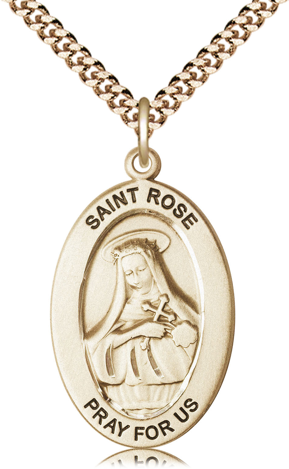 Saint Rose of Lima Medal – Catholic Jewelry for Women of Faith & Inner Strength – Patron Saint of Perseverance in Adversity, 14k Yellow Gold Filled, 24" Curb Chain, Made in USA
