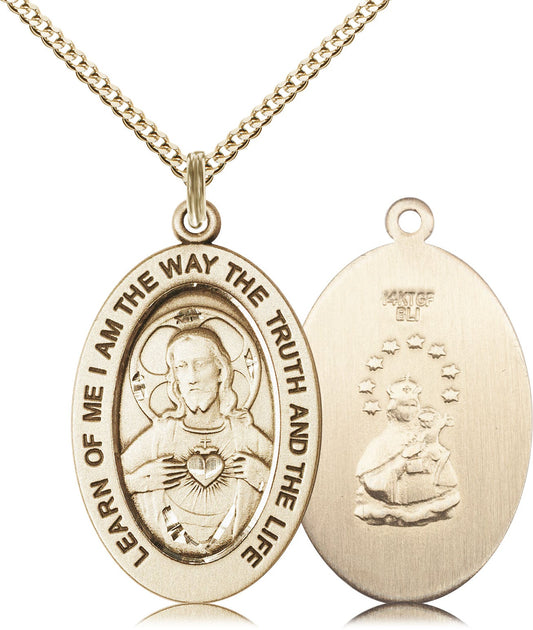 Extel Large Oval 14kt Gold Filled Scapular Medal Pendant with 18" Chain, Made in USA, Catholic Gift