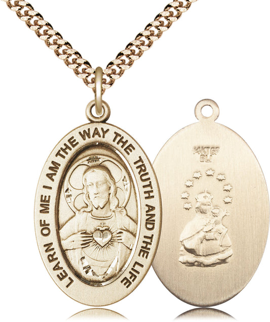 Extel Large Oval 14kt Gold Filled Scapular Medal Pendant with 24" Chain, Made in USA, Catholic Gift