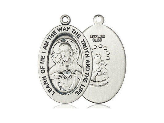 Extel Large Oval Sterling Silver Scapular Pendant No Chain, Made in USA, Catholic Gift